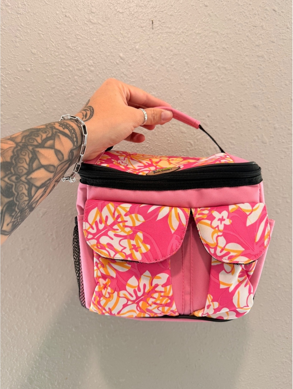 Tropix Cool Carry Pink Floral Insulated Lunch Bag with Multiple Pockets
